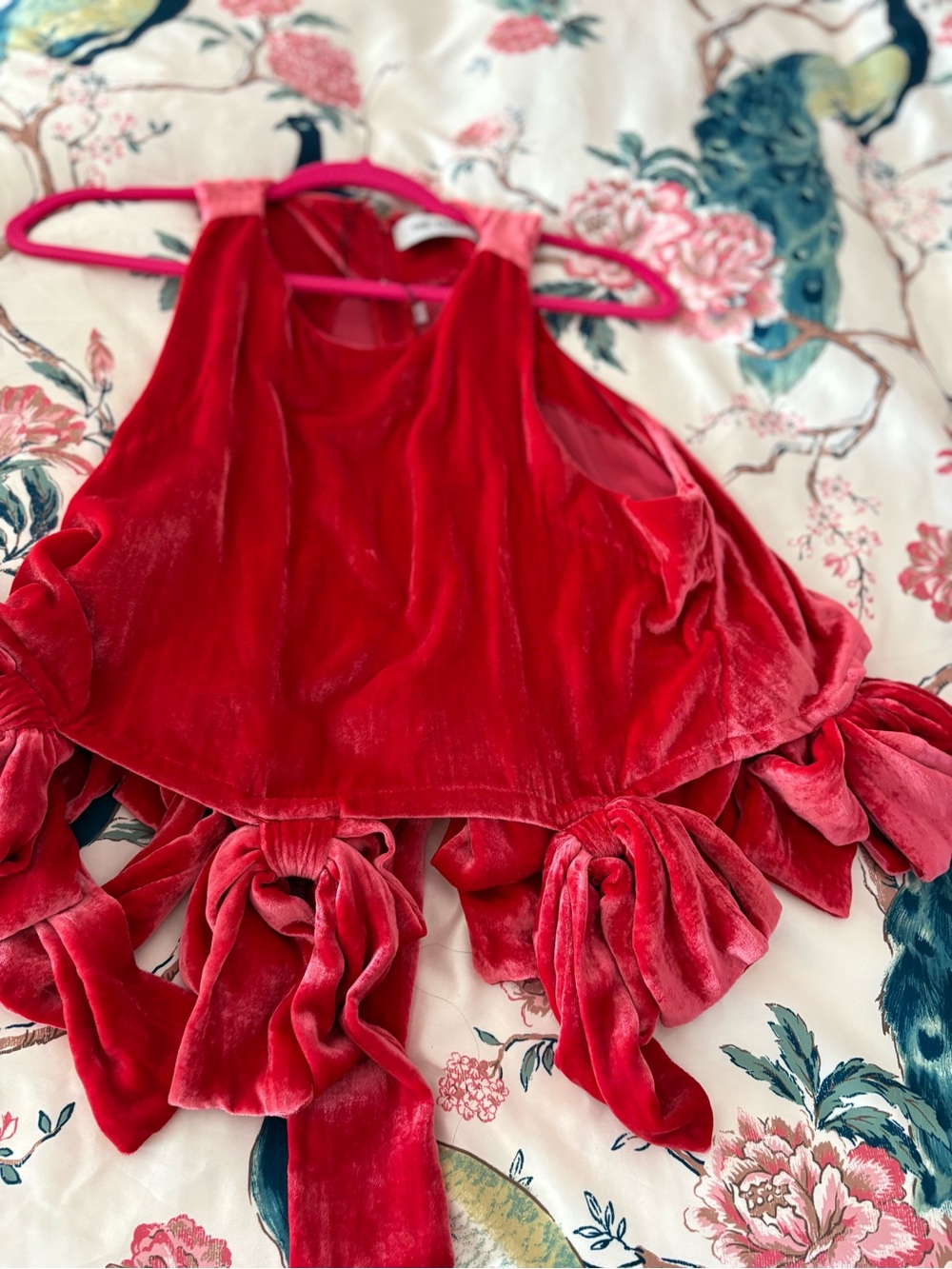 The Tales red crushed velvet swing top with bows M